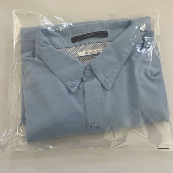 Columbia PFG Shirt Mens XXL Light Blue Tamiami Omni Shade Vented Hiking UPF 40 - Picture 9 of 9